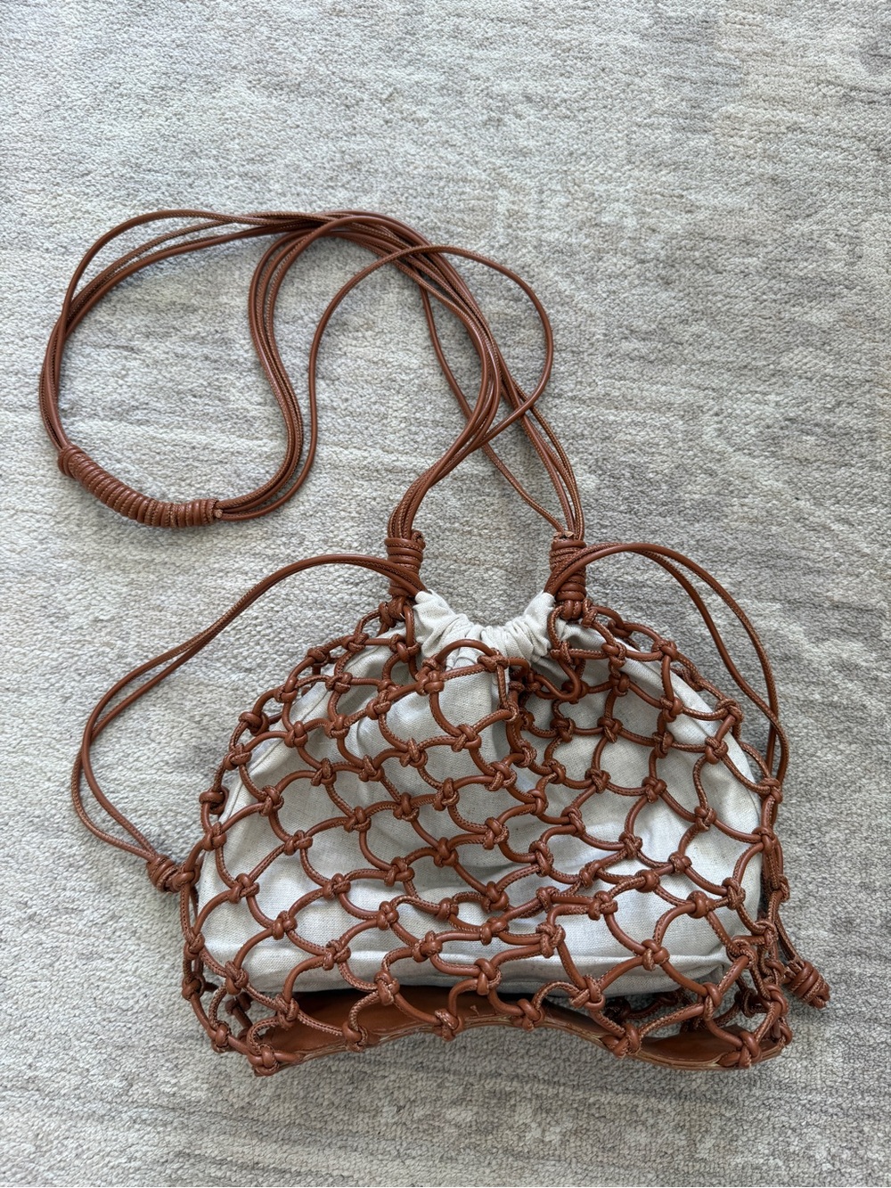 Zara Brown Leather Macramé Bag